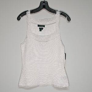 Vintage Lauren Ralph Lauren Hand Knit Tank, White, Size Medium, NEW